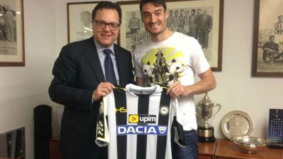 El presidente del Udinese y Riera, el día de su presentación