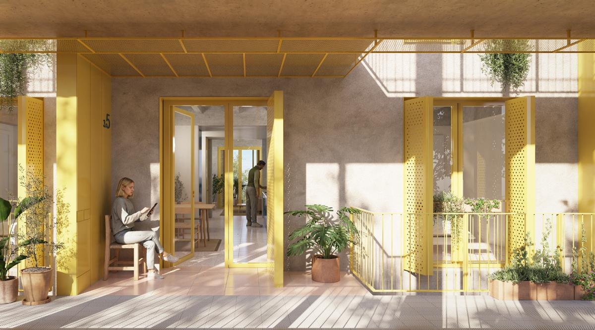 Render de la fachada de una de las viviendas terminada