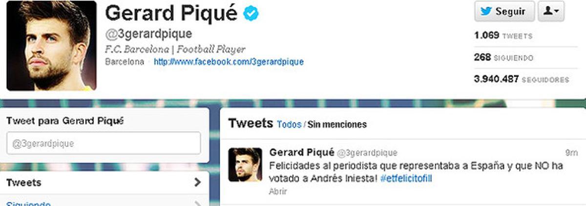 El tuit de Piqué dedicat al periodista de ’Marca’.