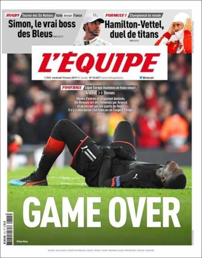 Portada de lEquipe, del 15 de Marzo de 2019