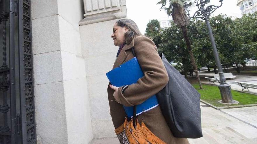 María Faraldo accede, en febrero de 2014, al Tribunal Superior de Xustiza de Galicia para prestar declaración.