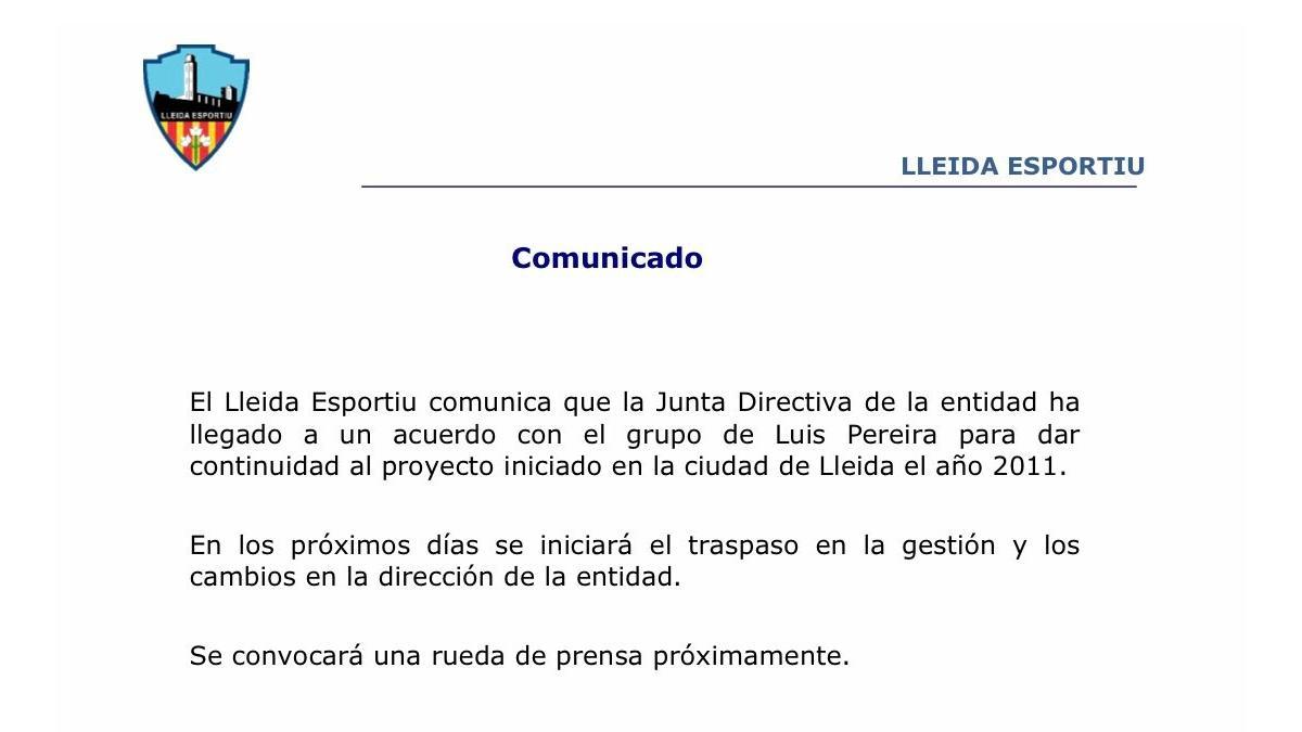 El comunicado del Lleida Esportiu