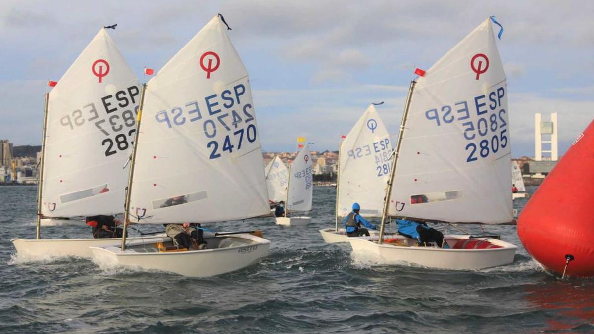 Los optimist, en la bahía coruñesa. |  // PEDRO SEOANE