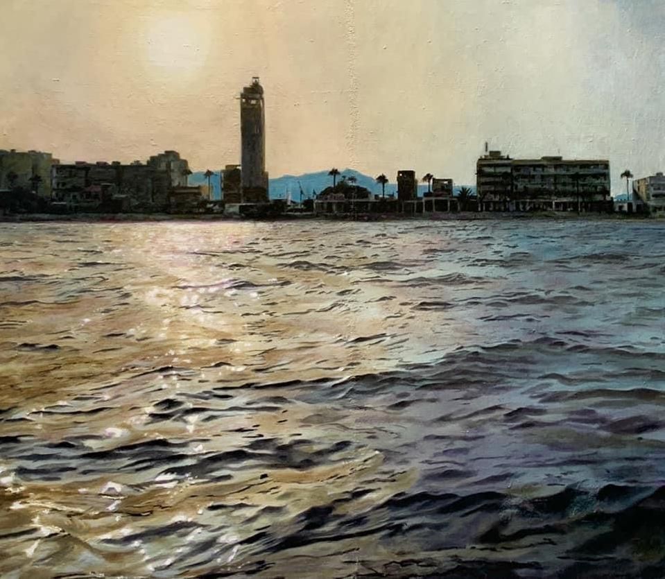 Pintura de la artista de Nules Sole Mechó, con el faro de Nules y el perfil de la playa como protagonista.