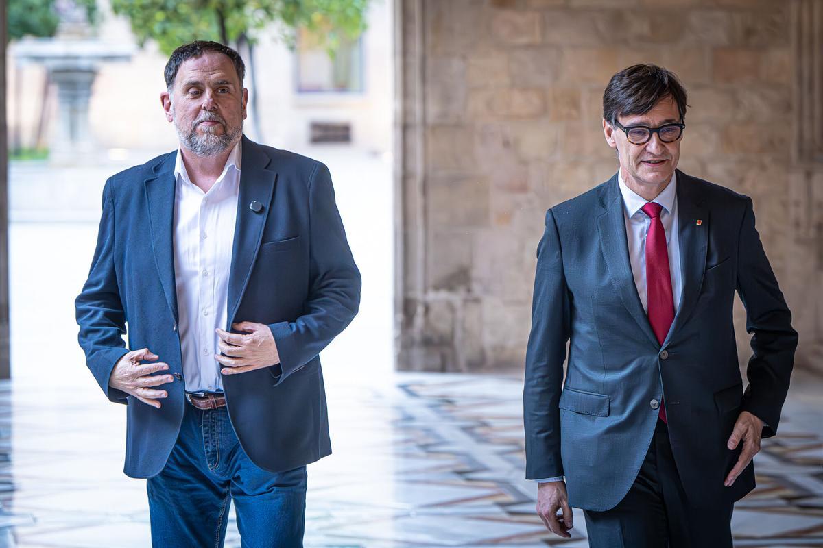 El president de la Generalitat, Salvador Illa, y el líder de ERC, Oriol Junqueras, en un acto el pasado mes de marzo