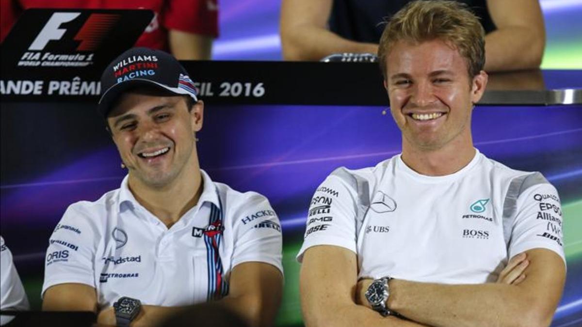 Rosberg y Massa, que disputa su último GP de Brasil