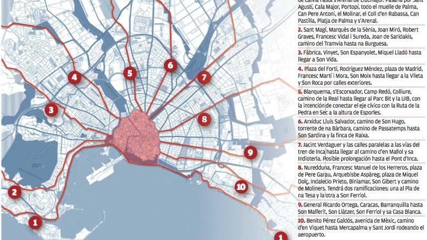 Los diez ejes cívicos territoriales que incluirá el próximo Plan General de Ordenación Urbana.