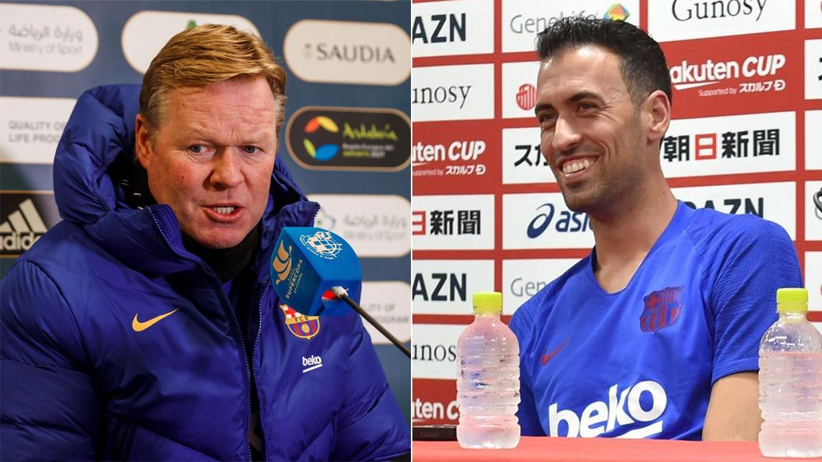 Ronald Koeman y Sergio Busquets, en la previa de la final de la Supercopa de España 2021