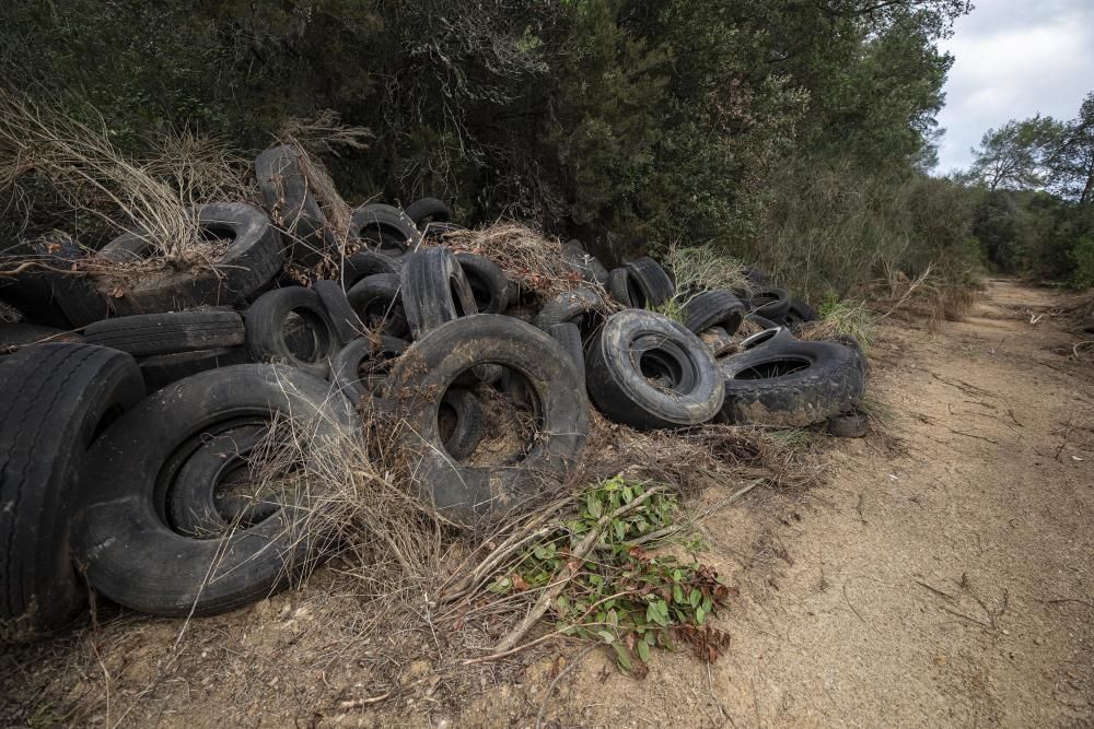 Troben 2.500 pneumàtics abandonats en un antic circuit de karts a Tossa