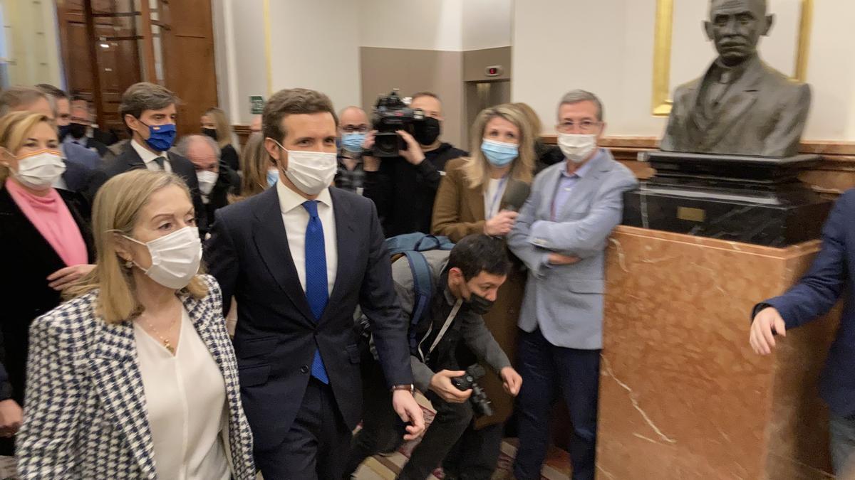 L&#039;encara líder del PP, Pablo Casado, a l&#039;arribada a l&#039;hemicicle del Congrés