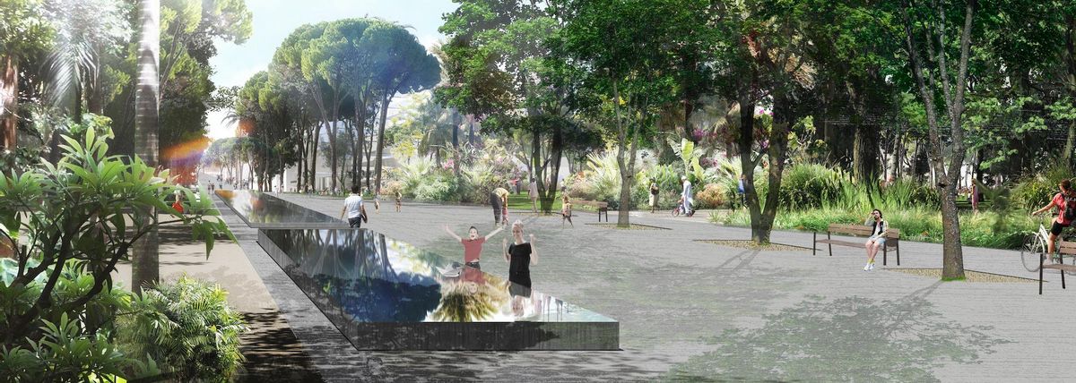 Segunda versión de la fuente de Glòries, ya sin sugerir que fuera apta para el baño