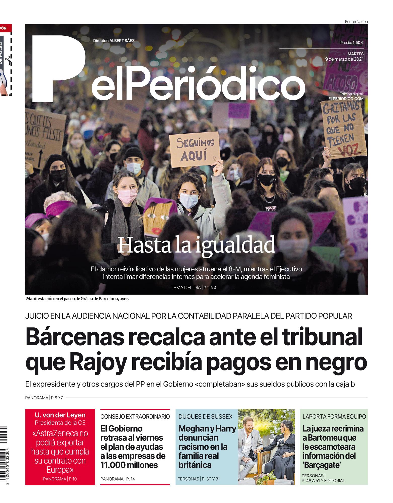 La portada de EL PERIÓDICO del martes 9 de marzo de 2021