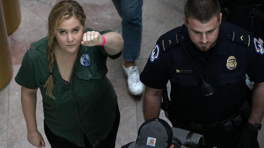 La actriz Amy Schumer durante la protesta.