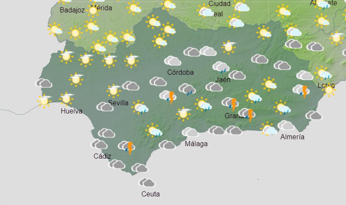 Previsión del tiempo para el viernes a las 14.00 horas.