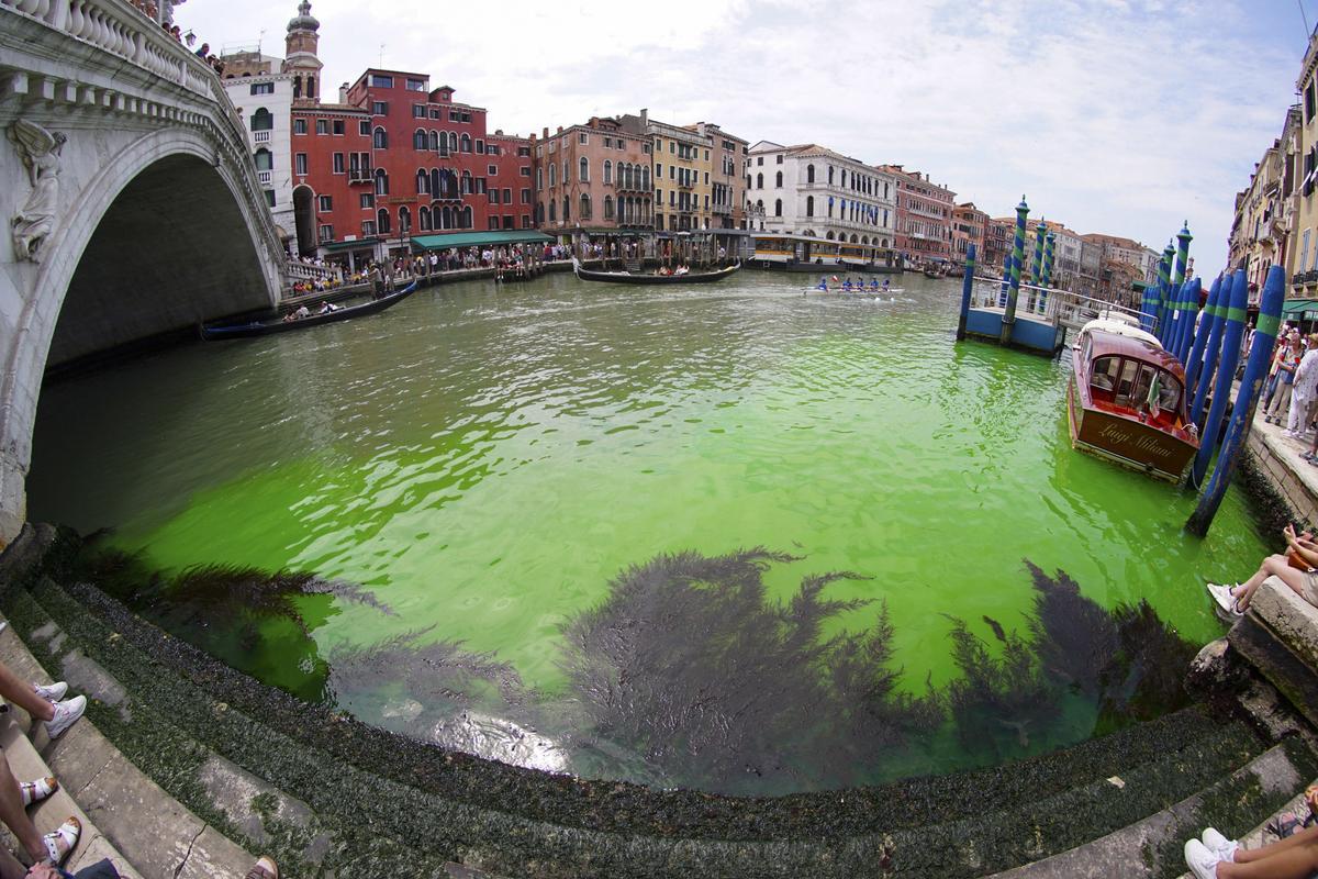 Alerta en Venecia: el agua del Gran Canal se tiñe de verde