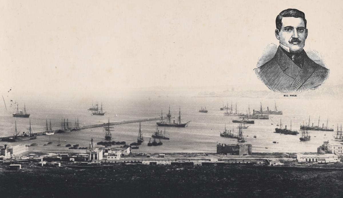 El Puerto de Las Palmas, unas décadas después de los hechos. Arriba a la derecha, William Poole, conocido en Nueva York como Bill el Carnicero.