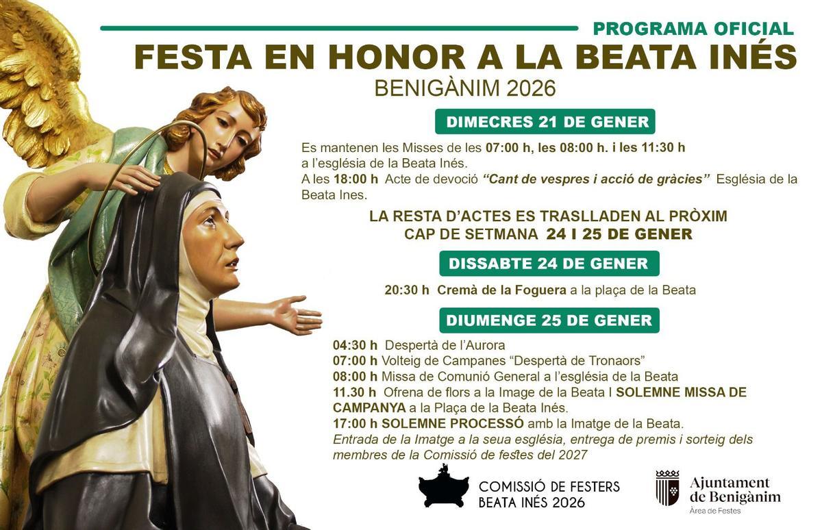 Programación de la edición 2026 de las fiestas en honor a la Beata Inés en Benigànim