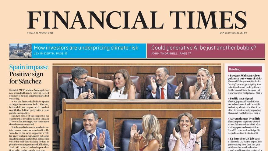 El Financial Times pone a Francina Armengol en su portada: &quot;Primera victoria táctica de Sánchez&quot;