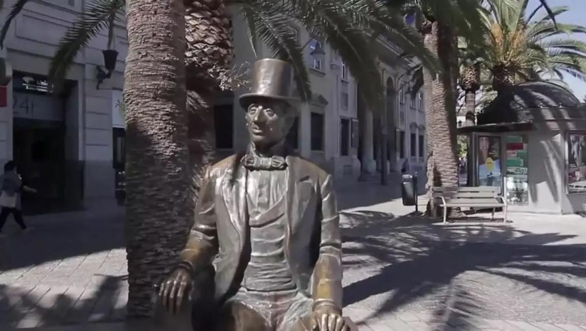 Estatua de Hans Christian Andersen en la Plaza de la Marina de Málaga