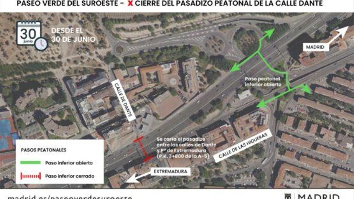 Mapa del cierre del paso peatonal de la calle Dante.