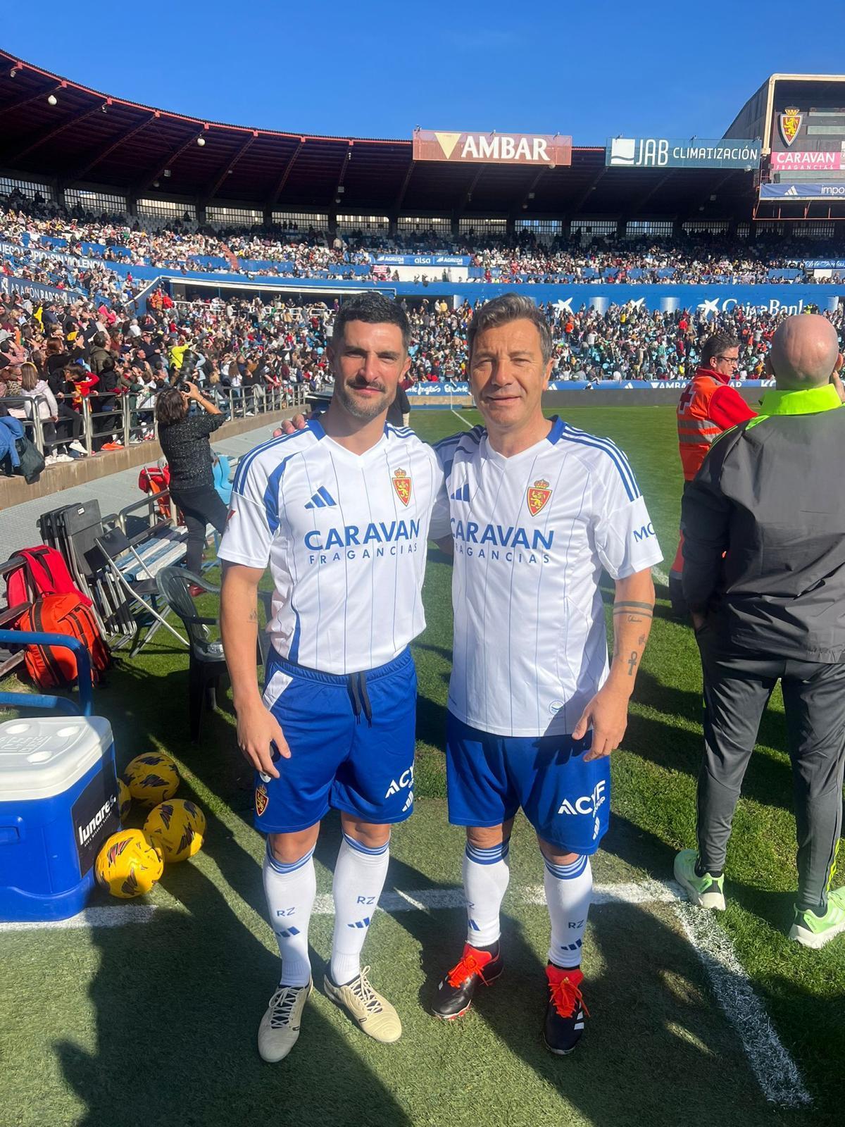 Álvaro González y Geli, en un partido de aspanoa en La Romareda en 2024.