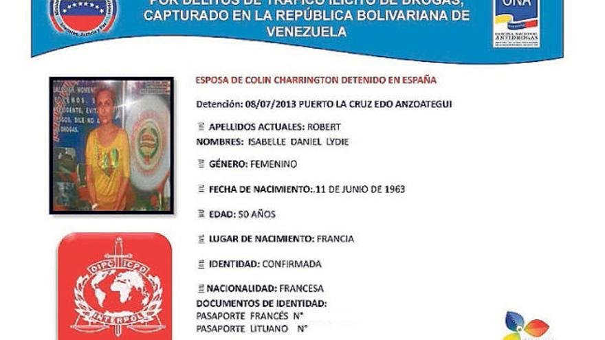 Ficha de la pareja de Charrington difundida en Venezuela.