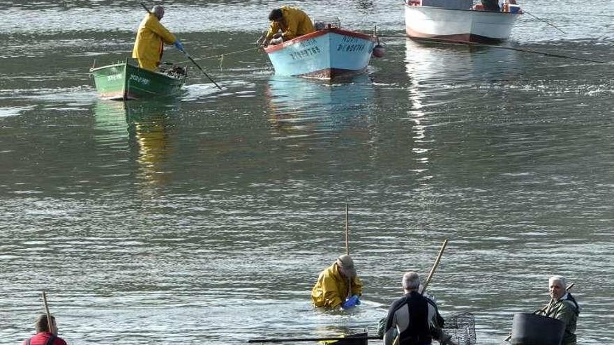 Mariscadores en la ría de O Burgo, en una foto de archivo.