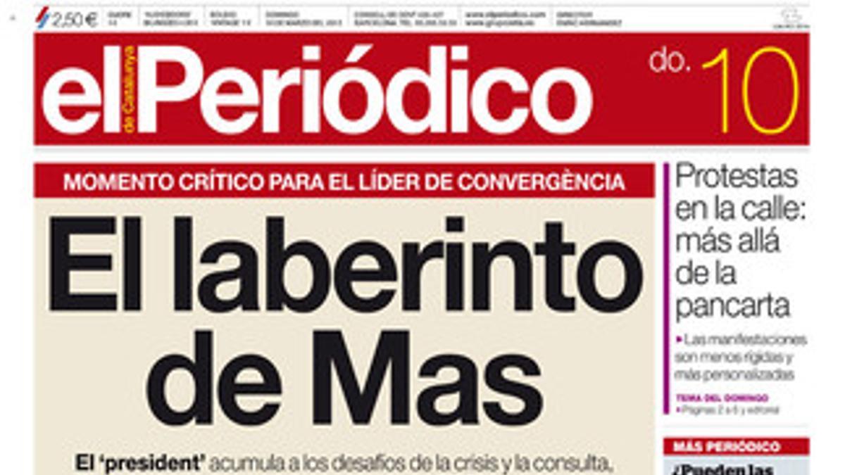 Portada de EL PERIÓDICO del 10 de marzo.