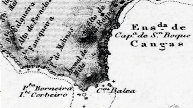 A Borneira nunha carta náutica de 1910. |