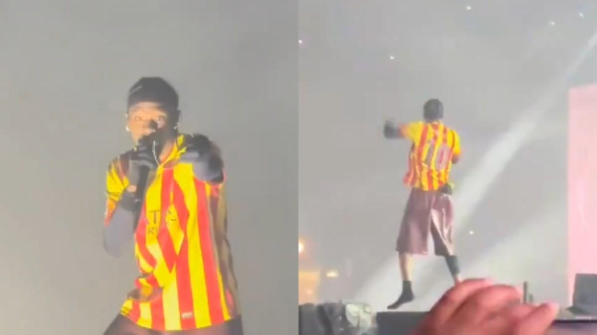Travis Scott con la camiseta de Leo Messi con el Barça.