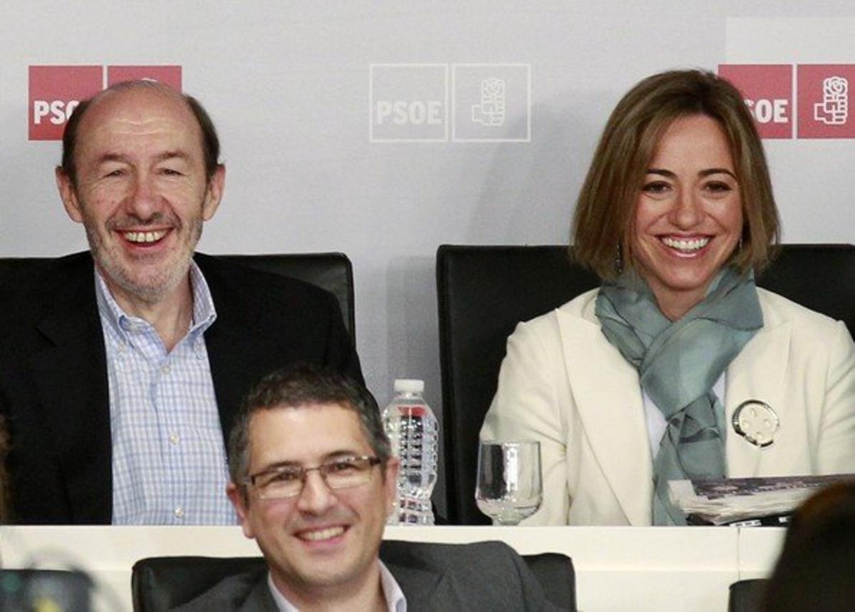 Alfredo Perez Rubalcaba i Carme Chacon, el 12 d’abril passat a Madrid, durant el comitè federal del PSOE.