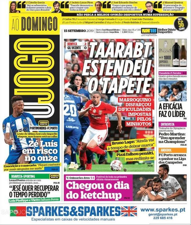 Portada de O Jogo del 15 de septiembre de 2019