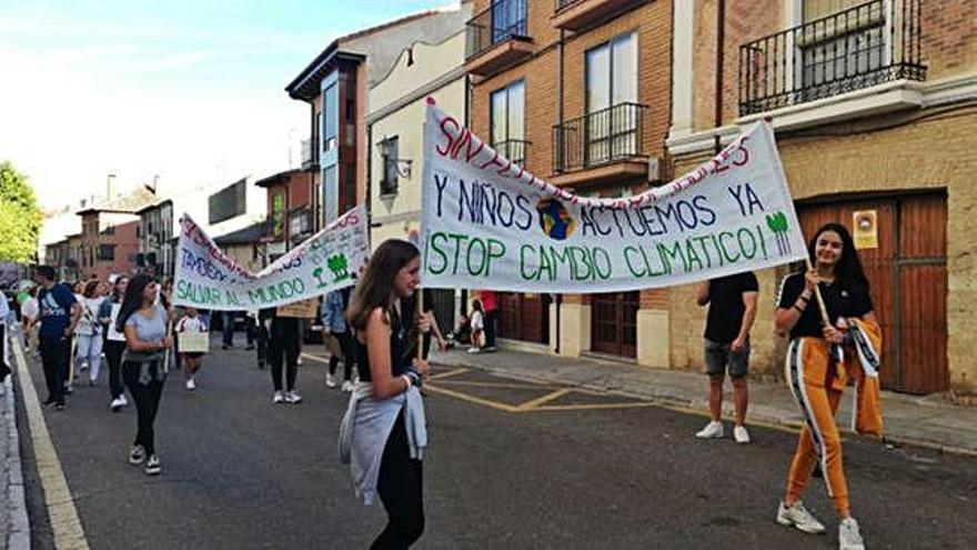 Jóvenes portan unas pancartas durante la manifestación celebrada en Toro.