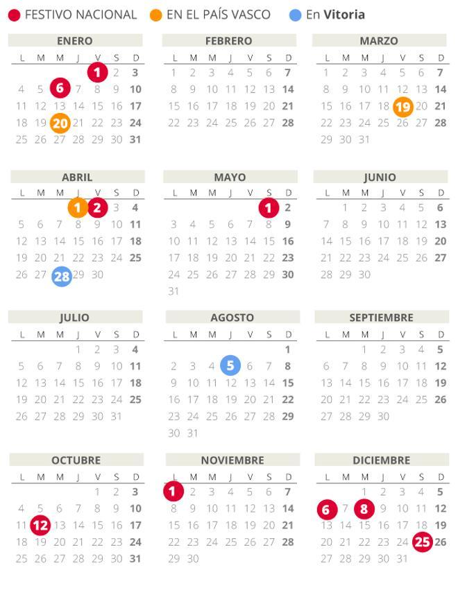Calendario laboral de Vitoria del 2021.