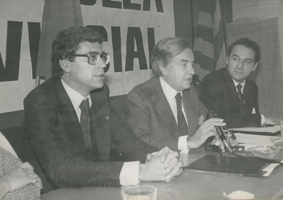 Josep Coderch en un acte dels centristes amb Anton Cañellas i Josep Arnau
