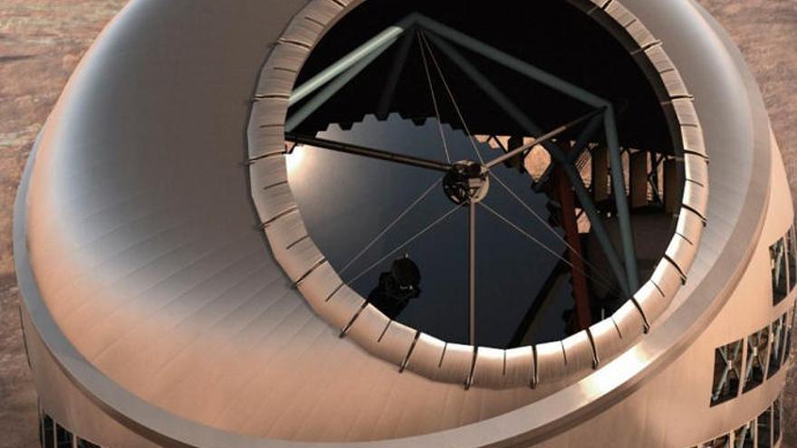 Recreación del Telescopio de Treinta Metros en las cumbres de La Palma.