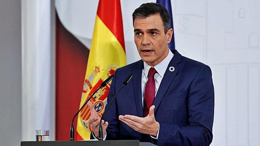 Pedro Sánchez, ahir en roda de premsa
