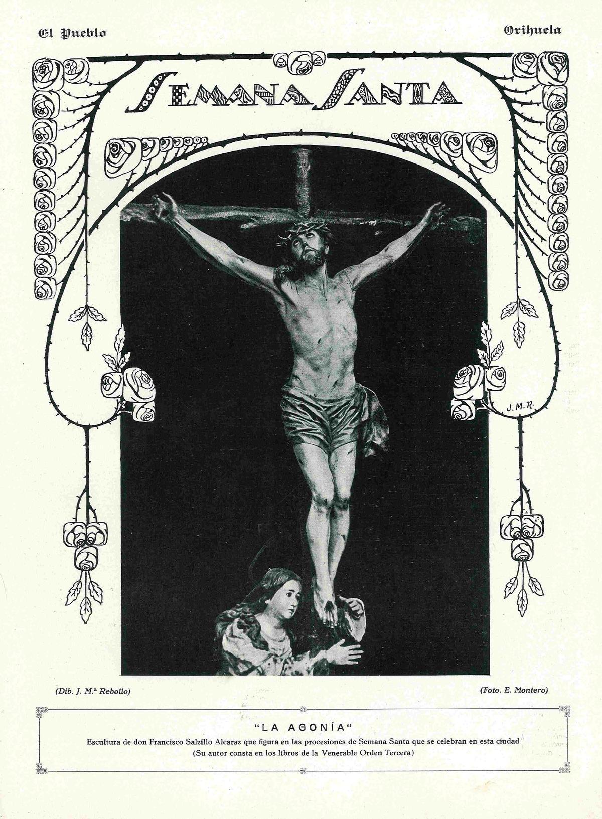 El Cristo de la Agonía en un cartel de la Semana Santa de Orihuela en el semanario El Pueblo