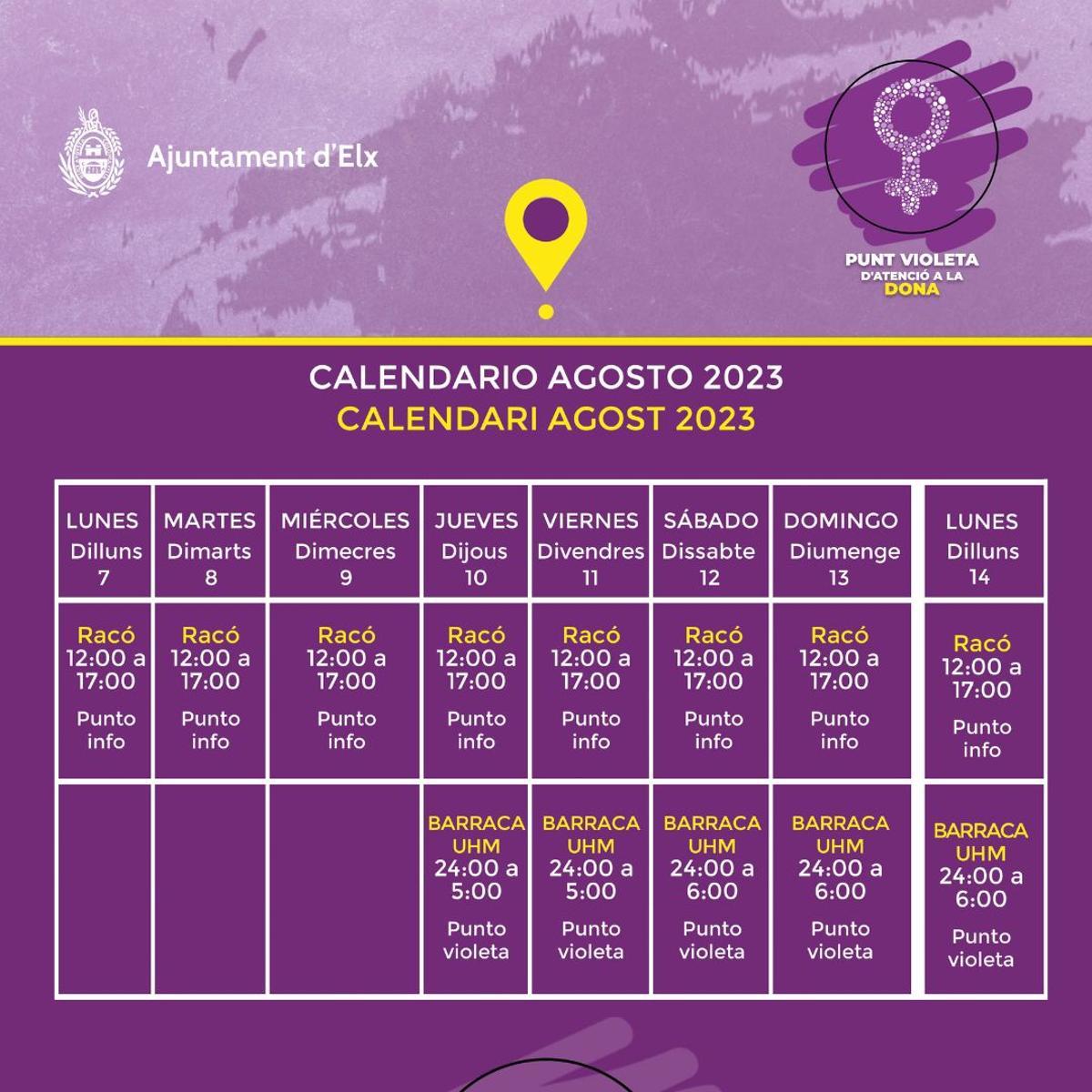 Horario de los Puntos Violeta en las Fiestas de Agosto de Elche
