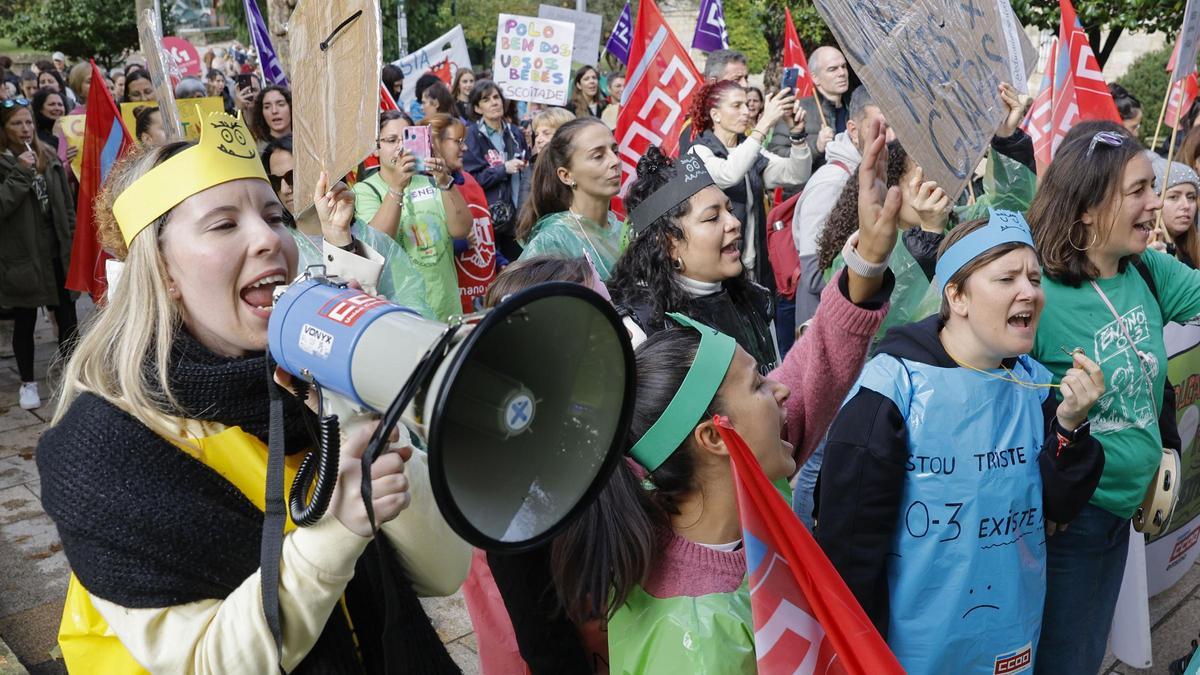 Protestas de profesores de escuelas infantiles en el cuarto día de huelga.