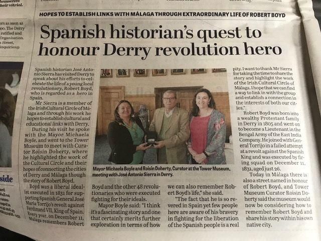 Los medios locales de Derry-Londonderry se hicieron eco de la visita de José Antonio Sierra en agosto y de la poco conocida historia de su héroe local que murió en Málaga.