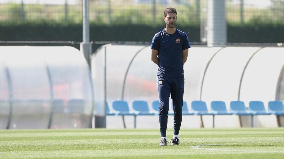 Gerard López, durante el entrenamiento de esta mañana en la Ciutat Esportiva Joan Gamper