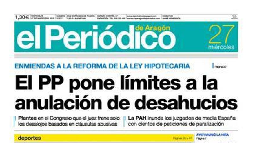 &#039;El PP pone límites a la anulación de desahucios&#039;, portada en EL PERIÓDICO