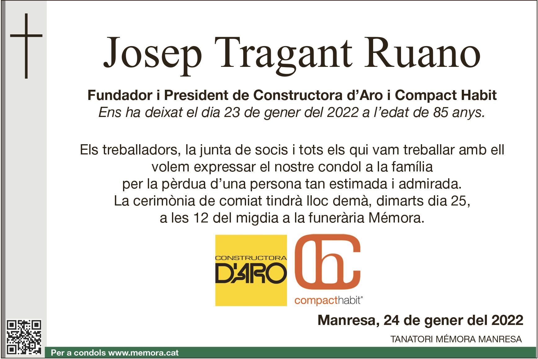 Esquela Josep Tragant