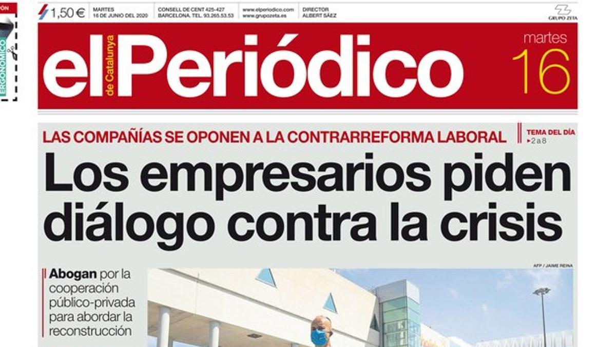 La portada de EL PERIÓDICO del 16 de junio del 2020