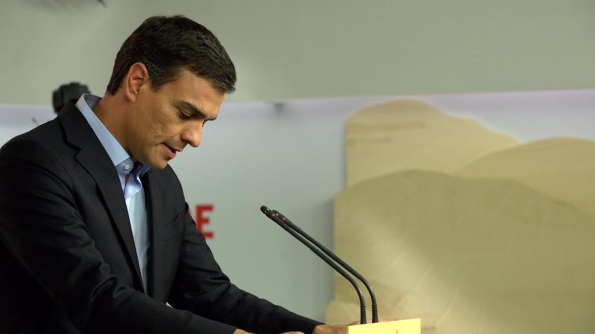 Pedro Sánchez, este lunes en la sede central del PSOE.