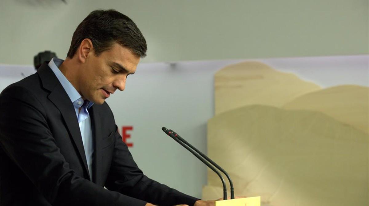 Pedro Sánchez, este lunes en la sede central del PSOE.