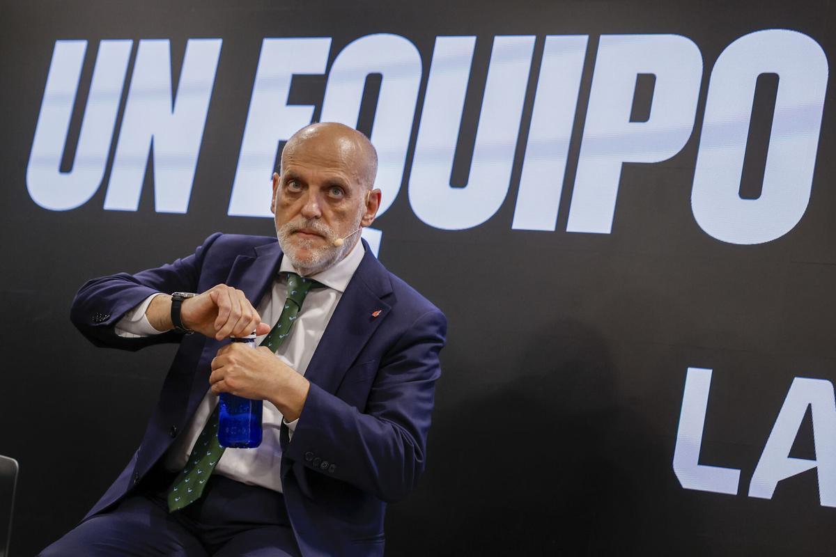 El presidente de LaLiga, Javier Tebas,  durante un acto con motivo del Día Mundial contra la Violencia y el Acoso Escolar celebrado en Madrid.