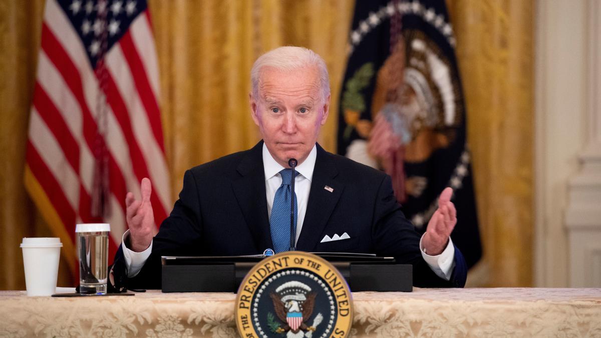 US President Joe Biden participates in a meeting with White House Competition Council