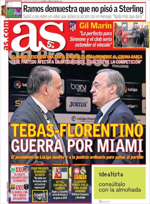 Portada AS jueves 18 de octubre de 2018